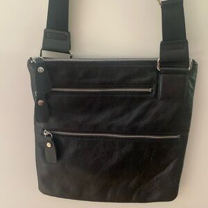 Margot black genuine leather/webbed strap crossbody bag